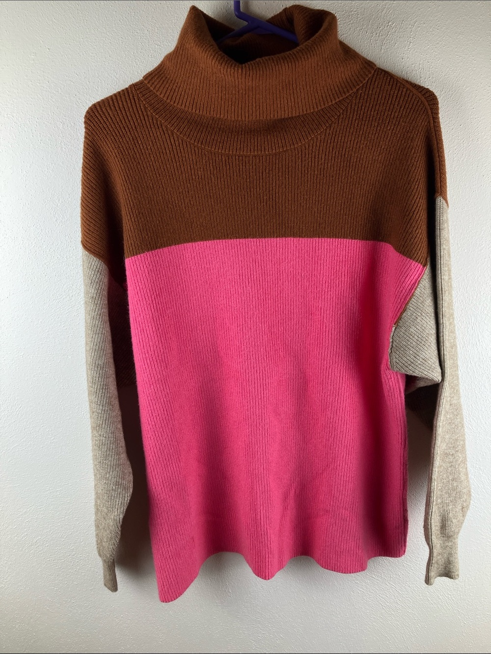 Free People Color Block Turtleneck Oversized Ribbed Sweater XS 